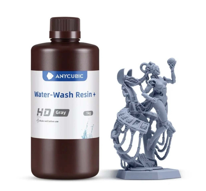 Водорозчинна смола Anycubic Water-Wash Resin+ HD Gray, 1 кг, сіра